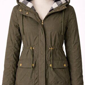 Women’s Special One Coat Small Green Zip-Off Hood Black White Flannel Lined